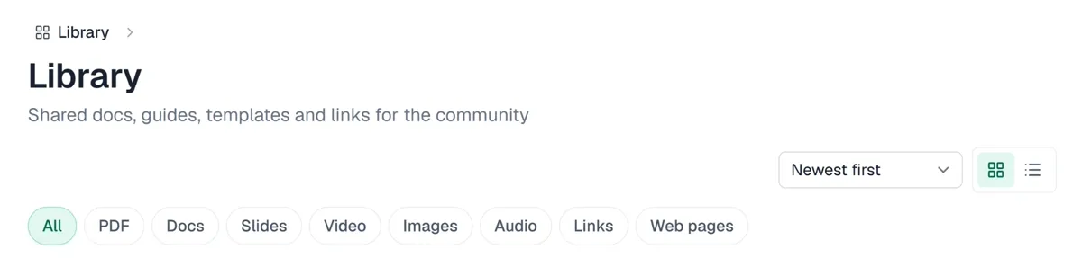 The community library: shared docs, guides, templates and links